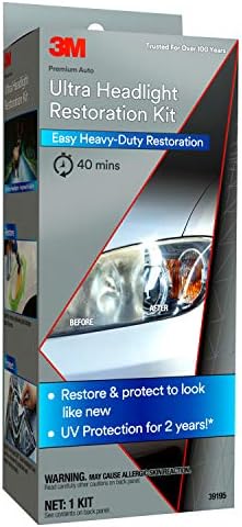 3M Ultra Headlight Restoration Kit, Contains Masking Tape, Light Sanding Discs, Wax Protectant and More, Use on Plastic Lenses Headlights, Taillights and More, Easy Heavy-Duty Restoration (39195)
