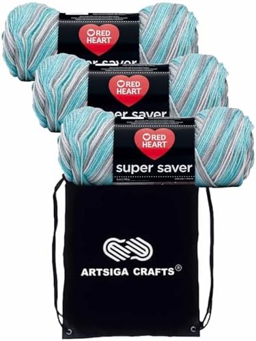Red Heart Super Saver Icelandic E300-3952 (3-Skeins - Same Dye Lot) Worsted Medium #4 Acrylic Yarn for Crocheting and Knitting with Project Bag
