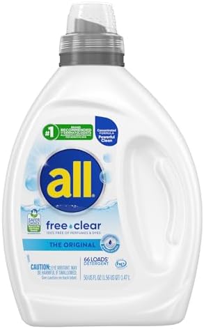 all Liquid Laundry Detergent, Free Clear for Sensitive Skin, Unscented and Hypoallergenic, 2X Concentrated, 50oz