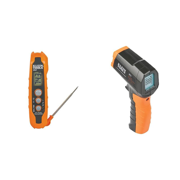 Klein Tools IR07 Dual Infrared (IR) and Probe Pocket Size LCD Digital Thermometer and Klein Tools IR1 Infrared Thermometer, Digital Laser Gun