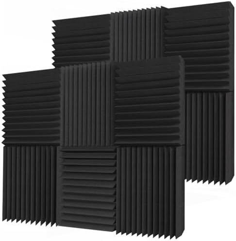 TroyStudio Thick Acoustic Foam Panels, 12 X 12 X 3 Inch 12 Pcs Broadband Sound Absorbing Foam, Dense Soundproof Padding Tile, Recording Studio Foam Absorber, Wedges Decorative 3D Wall Ceiling Panel