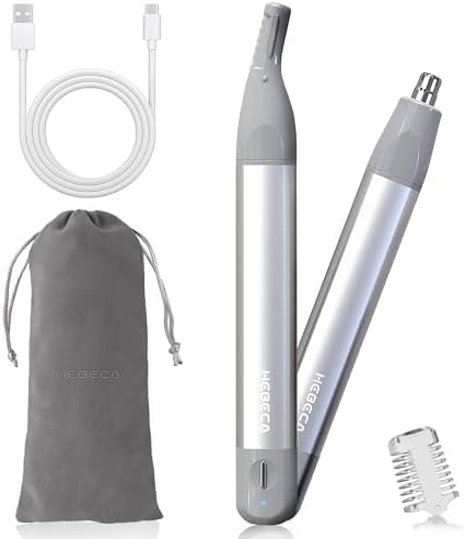 Nose Hair Trimmer for Women 2in1 Facial Hair Removal Trimmer - Metal Body, Rechargeable, Waterproof, Portable - Nose, Ear, Eyebrow, Peach-Fuzz, Lips, Chin FT2001 (Silver)