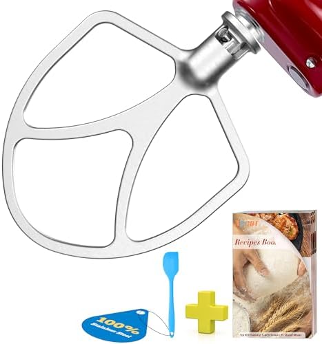 Premium Polished Stainless Steel 6qt Smooth Flat Beater Perfectly Fits KitchenAid 5-6qt Bowl-Lift Mixers, Uncoated Paddle Attachments Anti-Oxidation, Dishwasher Safe,Mixing Paddle, Spatula&Recipes