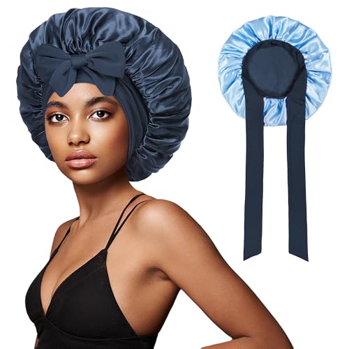 vidsel Satin Bonnet with Tie Band, Silk Hair Bonnet for Sleeping Women, Silky Sleep Bonnets for Women, Reversible Double Layer Sleep Cap for Curly Hair Braids