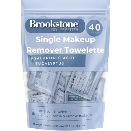 Brookstone Individual Makeup Remover Wipes - Ultra Soft, Makeup Remover Wipes Individually Wrapped, Gently Cleanse & Remove Makeup, 40 Count Makeup Wipes Individually Wrapped