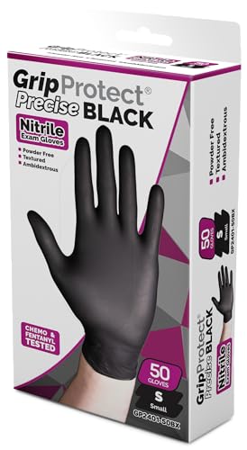 GripProtect® Precise Black Nitrile Exam Gloves | 4 Mil | Chemo-Rated | Food, Home, Hospital, Law Enforcement, Tattoo | (Small, 50)