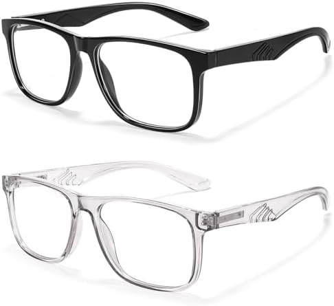 2 Pack Square Blue Light Blocking Glasses for Men Lightweight Eyeglasses Frame Filter Blue Ray Computer Game Glasses