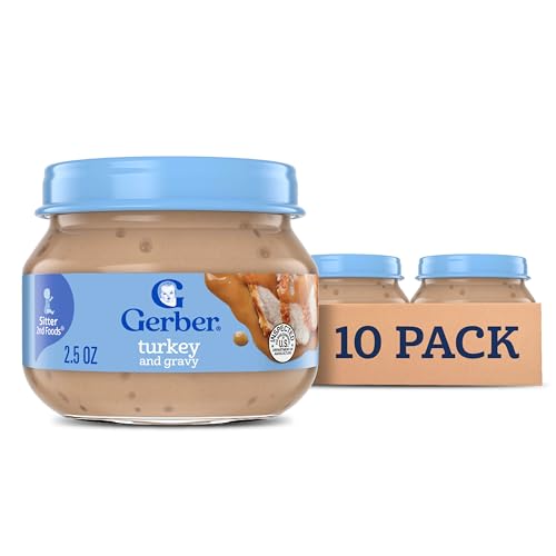 Gerber Baby Foods 2nd Foods Meat, Turkey & Gravy, Mealtime for Baby, 2.5 Ounce Jar (Pack of 10)
