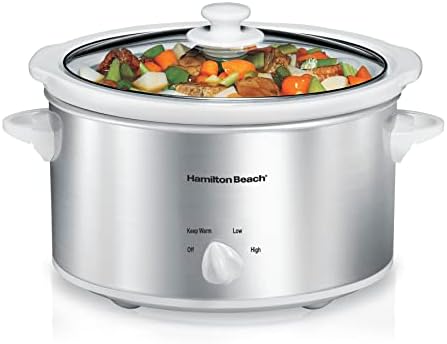 Hamilton Beach 4-Quart Slow Cooker with 3 Cooking Settings, Dishwasher-Safe Stoneware Crock & Glass Lid, Stainless Steel (33140G)