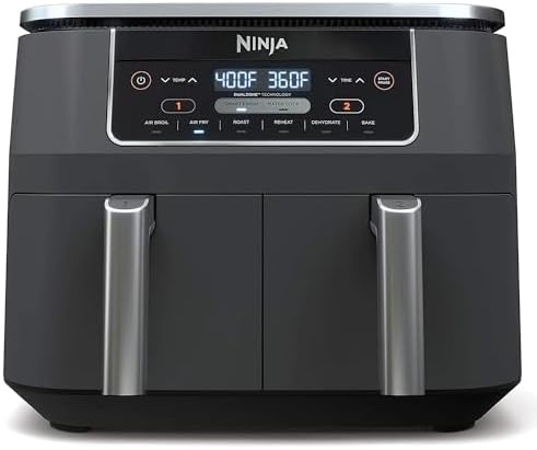 Ninja DZ201 Foodi 8 Quart 6-in-1 DualZone 2-Basket Air Fryer with 2 Independent Frying Baskets, Match Cook & Smart Finish to Roast, Broil, Dehydrate & More for Quick, Easy Meals, Grey
