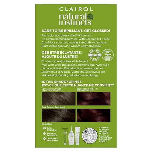 Clairol Natural Instincts Demi-Permanent Hair Dye, 4RV Dark Burgundy Hair Color, Pack of 3