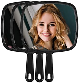 Hand Mirror, Extra Large Barber Hairdressing Handheld Mirror with Handle for Salon, Pack of 3