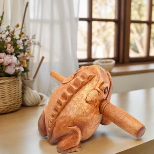 Wooden Frog Guiro, Musical Instrume Wood Percussion, Handcrafted Decor,Funny Instruments Nature Wood Music Home Garden Decoration Gift (L)