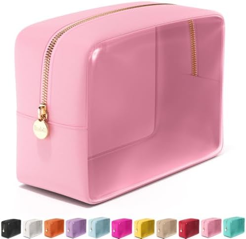 Embla Clear Cosmetic Bag Makeup Case, Clear Zipper Make Up Pouch and Toiletry Travel Tote, Cute Skincare Pouches for Women Girls, Preppy Purse Cosmetic Organizer, Large Makeup Bags, Flamingo Pink