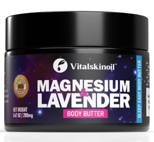 Magnesium glycinate body cream, lotion for restless legs during nightime and bedtime, magnesium chloride body butter for sleep and relaxation. 8.67 oz, Sleep Easy Formula with lavender