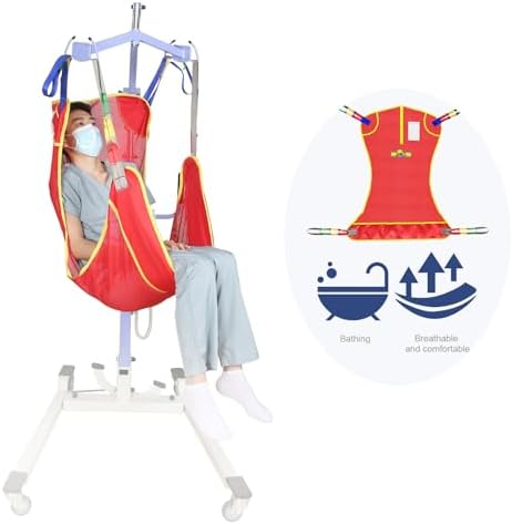 Universal Full Body Patient Lift Sling, Mesh Fabric Patient Sling Transfer and Bathing aids, 500lb Weight Capacity (Medium-Red)