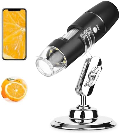 Handheld Digital Microscope Wireless Portable for Kids Adults 50x-1000x Magnification with 360 Rotate Stand Compatible with iOS/Android iPhone, iPad