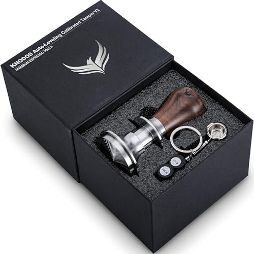 54mm Tamper For Breville Machines, V2 Calibrated Tamper Tool Espresso Walnut, Auto-Leveling and 30lb Spring Loaded Design Coffee Tamper With Stainless Steel Ripple Base