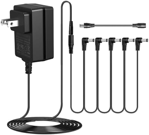 JOYO DC 9V 1.2A Guitar Pedal Power Supply with 5 Way Daisy Chain Cables, AC Wall Charger Power Adapter for Bass Guitar Effect Pedals (Tip Negative)