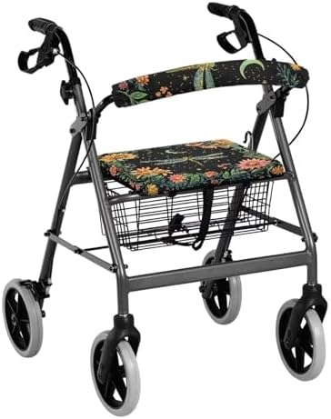 LedBack Dragonfly Floral Rollator Walker Accessories Walker Seat Covers for Ladies Roller Bar Covers Women Walkers for Seniors with Seat Cover for Seniors in Assisted Living