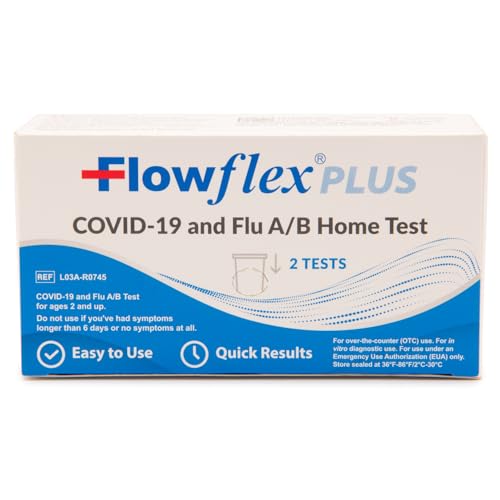 Flowflex® Plus COVID-19 and Flu A/B Home Test - (1 Package 2 Tests) Flu A&B 3-in-1 Antigen Rapid Test, Results in 15 Minutes, FDA Authorized. Non-invasive Nasal Swab, Easy to Use with No Discomfort.