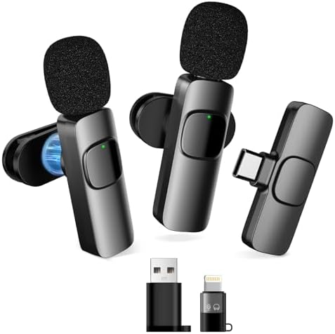 Wireless Lavalier Microphone for iPhone Android Camera Laptop, Mini Clip-on Microphone, Professional Lapel Mic with Noise Cancelling for Video Recording, YouTube, TikTok (J50)