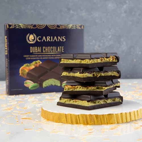 CARIANS Dubai Chocolate Bar Dark Chocolate, Crispy Kunafa and Pistachio with Dark Chocolate, Bitter Chocolates with Crispy Kunafa, Great for Gift Giving, Anniversary