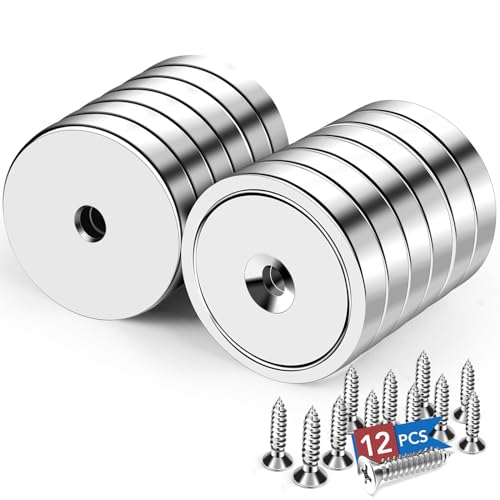 LOVIMAG Strong Magnets,150lb+ Waterproof Strong Neodymium Cup Magnets with Screws for Wall Mounting, Heavy Duty Rare Earth Magnets with Holes for Holding Tools Lifting, Hanging(Silver, 12 Pack)
