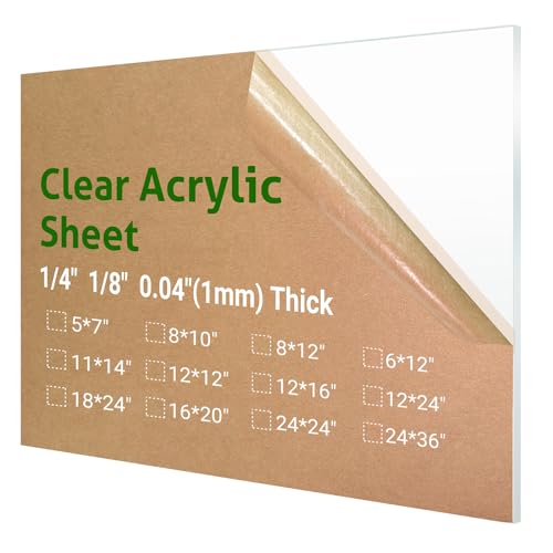 1 Pieces 24 x 36” Clear Acrylic Sheet Plexiglass - 1/4” (6mm) Thick, Use for Craft Projects, Signs, DIY Projects and More; Cut with Saw or Hand Tools, No Laser Cut