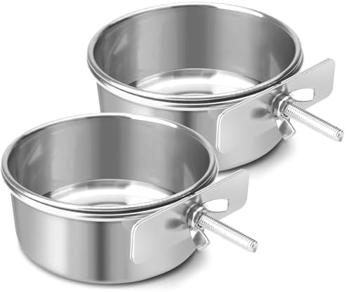 Dog Bowl Stainless Steel Dog Bowls Pet Hanging Food Water Bowl Cage Feeding Cup Feeder for Dogs Cats Rabbits Birds Small Animal (Small (2pcs)