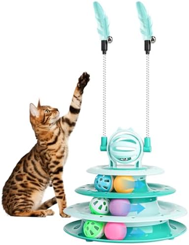 Cat Toy Interactive Pet Plaything for Indoor Pussy Kitten Interactive Pussyussy Puzzle Ball with 2 Cat-Tease (Green)