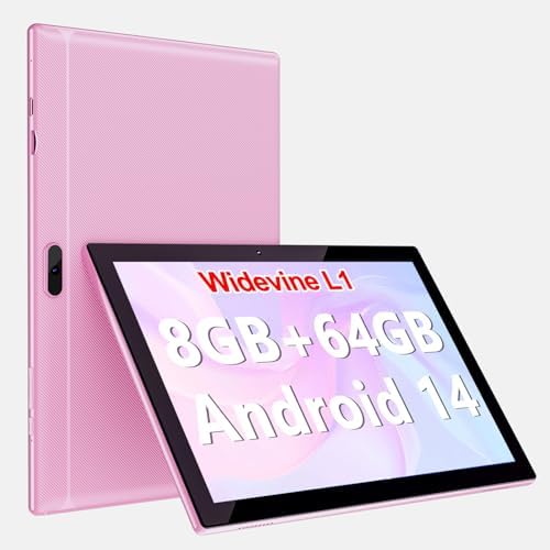 YQSAVIOR Tablets 10 inch Tablet Android 14, 8GB RAM 64GB ROM & 1TB Expand, 2+8MP Dual Camera, WiFi, Bluetooth, 1280x800 IPS Touch Screen Tablet PC, 6000mAh Battery, GMS Certified Tablet, Pink