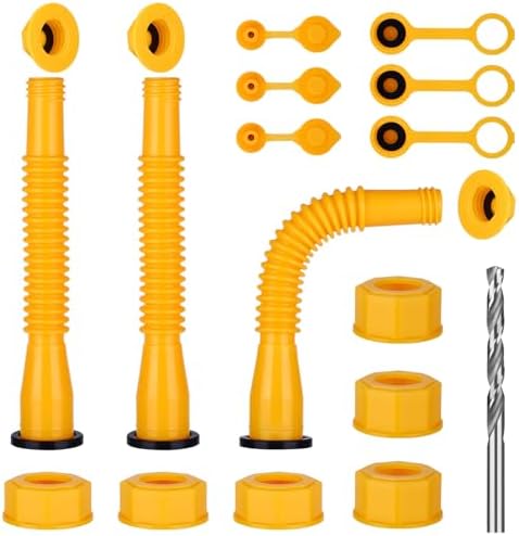 Gas Can Spout Replacement,Fuel Can Spout,Gas Tank Nozzle,Gas Can Nozzle,(3Kit-Yellow) with 3 Coarse Thread Caps & 3 Fine Thread Caps,Flexible Pour Nozzle Suitable,Built in Sealing Ring Prevent Leakage