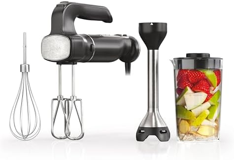 Ninja CI101 Foodi Power Mixer System, 750-Peak-Watt Immersion Blender and Hand Mixer, EasyGlide Beaters, Whisk, 3-Cup Blending Vessel, Black (Renewed)