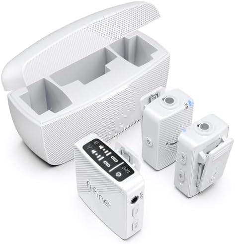 FIFINE Wireless Lavalier Microphone System, Lapel Dual Microphones Clip-on for Video Recording, Vlog, Interview, Podcast Mic Kit Compatible for iPhone, Camera, Smartphone, 30H Battery Life-M9 White