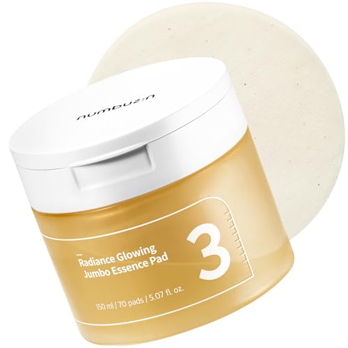 numbuzin No.3 Toner Pads | Radiance Glowing Jumbo Essence Pad | Clear Glass Skin, Texture Care | Biodegradable Vegan Pads, Fermented Ingredients, Niacinamide | 70 pads/5.07 fl. oz.