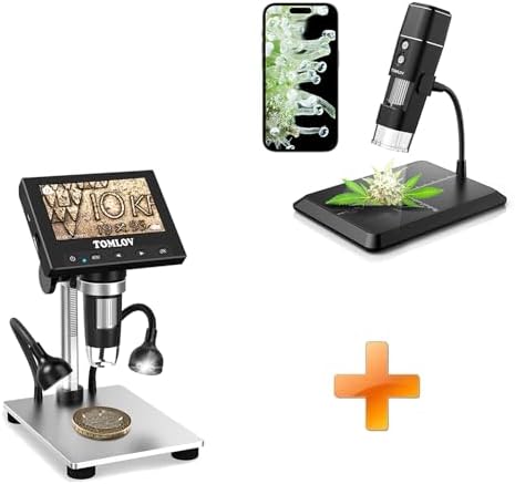 TOMLOV DM1 Wireless Digital Microscope,Handheld USB HD Inspection Camera 50x-1000x Magnification with Stand+DM4S
