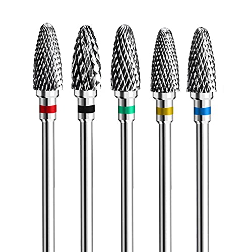 Fantexy Nail Drill Bits Set for Acrylic Nails,3/32 Inch Professional Tungsten Nail File Bits Nail Art Tools,Manicure Pedicure Shapen Remove Tools, Home Salon Use(5Pieces
