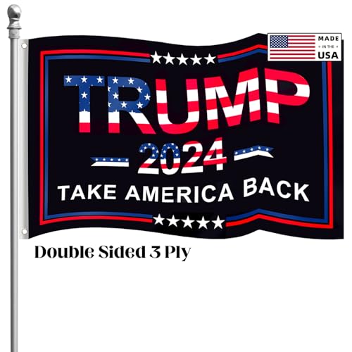 Trump 2024 Flags 3x5 Outdoor Made in USA-Double Sided 3 Ply Trump 2024 Flag 3x5 Outdoor Double Sided 3 Ply - Donald Trump Take America Back Flags, Longest Lasting, Fade Resistant, Durable Polyester Flags, All Weather Trump2024 Flag Outside Black Blue