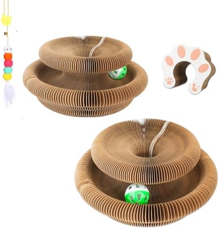 2Pack Magic Organ Cat Scratching Board Cat Accordion Toy Cat Scratching Post Ball Track, Kitten Fun Intelligence Physical Exercise Educational Toy Kitty Kurlz