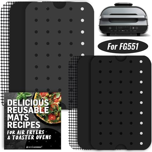 Reusable Liner Accessories for Ninja FG551 Foodi Smart XL 6-in-1 Indoor Grill Air Fryer, Crisper Basket Bottom Plate Nonstick Sheets, Replacement for Parchment Paper, Dishwasher Safe by INFRAOVENS