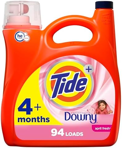 Tide plus Downy Liquid Laundry Detergent Soap, April Fresh Scent, HE Compatible, 94 Loads, 132 fl oz, Tide Laundry Detergent, Liquid Laundry Detergent (Packaging May Vary)