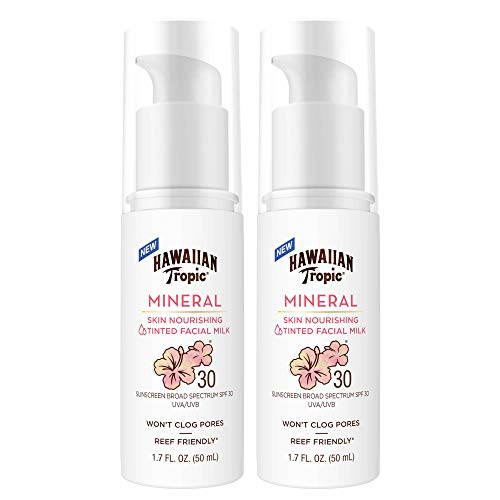 Hawaiian Tropic Mineral Skin Nourishing Milk Sunscreen for Face SPF30, 1.7oz|Sun Milk, Zinc Oxide Sunscreen, Mineral Sunscreen Face, Oxybenzone Free Sunscreen, Travel Size Sunscreen, 1.7oz (Pack of 2)