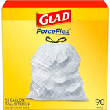 Glad Trash Bags, ForceFlex Tall Kitchen Drawstring Garbage Bags (Package May Vary), White, 13 Gallon, 90 Count