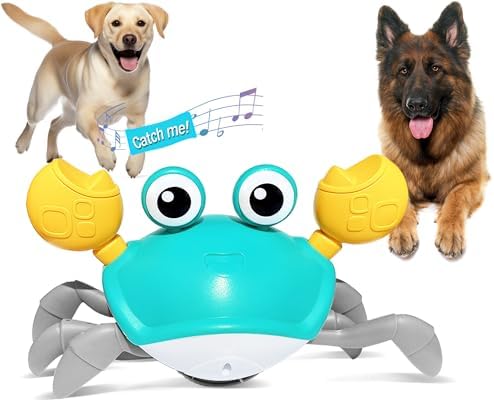 HONGID Crawling Crab Dog Toys,Escaping Crab Dog Toy with Obstacle Avoidance Sensor,Interactive Dog Toys with Music Sounds & Lights for Dogs Cats Pets,Christmas Toy Gifts for Puppy/Small/Medium Dogs