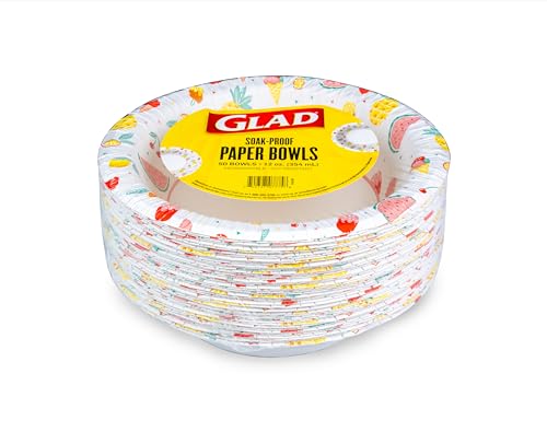 Glad Everyday Disposable Paper Bowls with Picnic Design| Cut-Resistant, Microwavable Paper Bowls for All Foods & Daily Use | 12 oz, 50 Count - 12 Pack