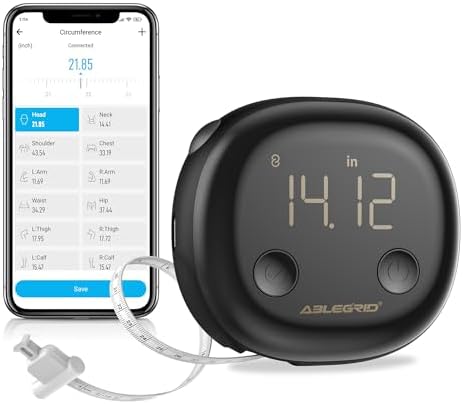 ABLEGRID Smart Body Tape Measure,Rechargeable Body Measuring Tape with Fitdays APP,Accurate Retractable Digital Body Measurement Device Tool for Muscle Gain,Weight Loss,Fitness,Locking,60in/150cm