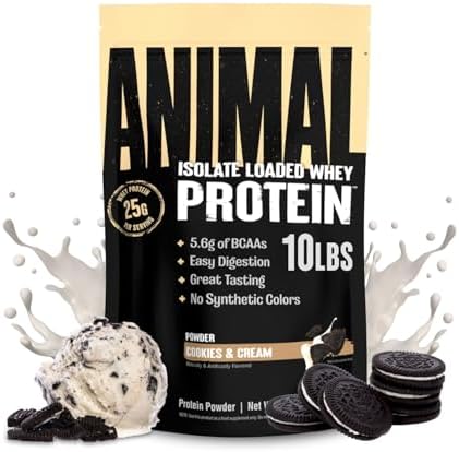 Animal Whey Isolate Protein Powder - Loaded for Pre & Post Workout Muscle Builder and Recovery with Digestive Enzymes for Men & Women - 25g Protein, Great Taste, Low Sugar - Cookies & Cream 10 lbs