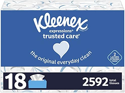 Kleenex Expressions Trusted Care Facial Tissues, 18 Boxes, 144 Tissues per Box, 2-Ply (2592 Total Tissues)