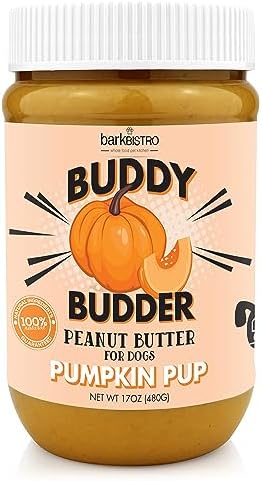 Pumpkin Pup Buddy BUDDER, 100% Natural Dog Peanut Butter, Healthy Peanut Butter Dog Treats, Made in USA, (17oz Jars)